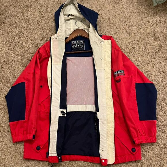 Vtg 1990s Pacific Trail - Full Zip Red Hooded Coat Mens S London Fog - Picture 5 of 8